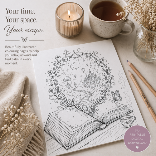 Printable Adult Colouring Book – Dream Escape: Hidden Worlds | 30 Relaxing Colouring Pages | Fantasy, Nature & Mindfulness Art | Instant Download PDF