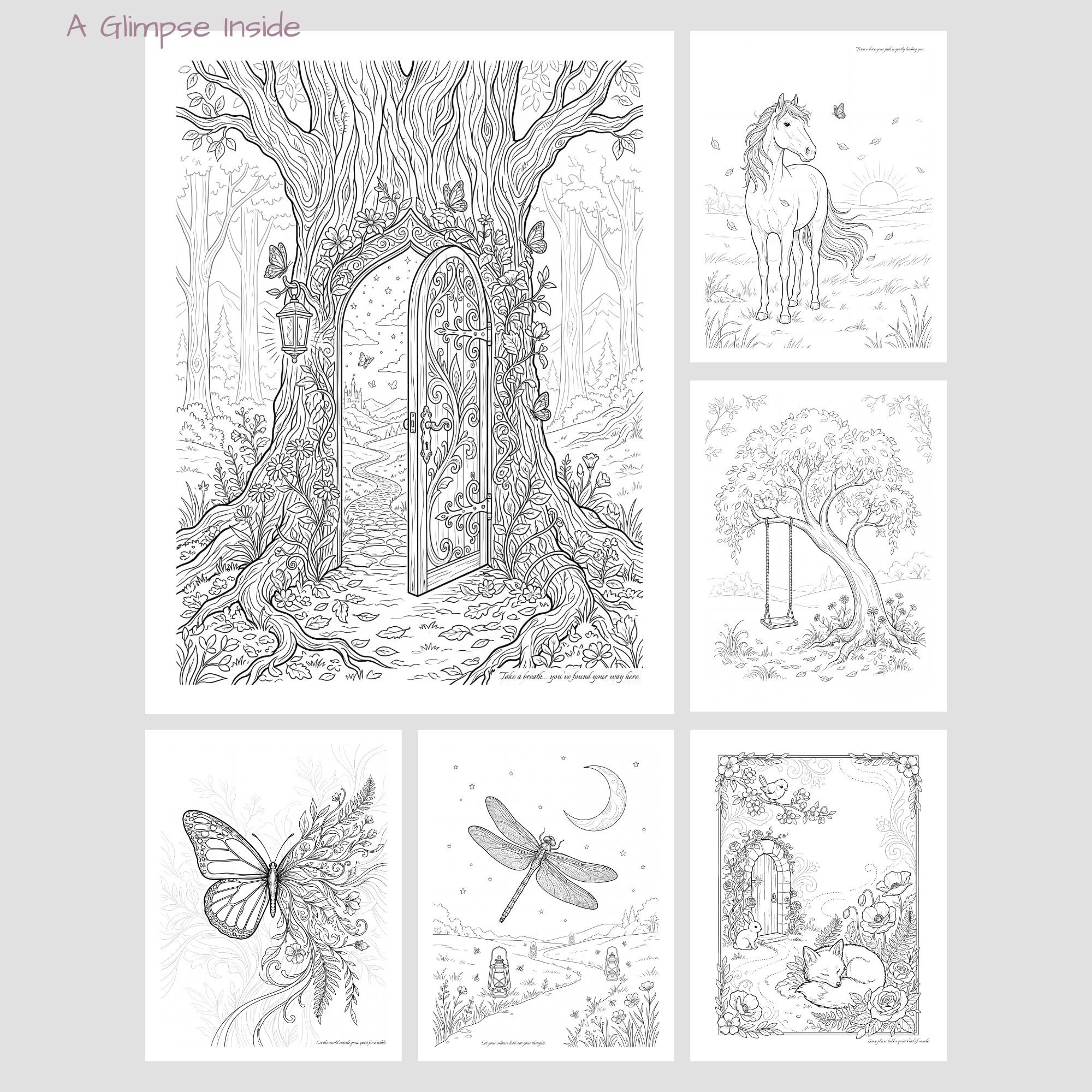 Printable Adult Colouring Book – Dream Escape: Hidden Worlds | 30 Relaxing Colouring Pages | Fantasy, Nature & Mindfulness Art | Instant Download PDF